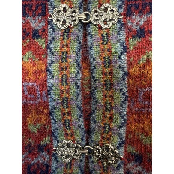 NORTHERN ISLE Vintage Fair Isle Cardigan Sweater Deep Plum Metal Clasps 1X Wool - Picture 8 of 13